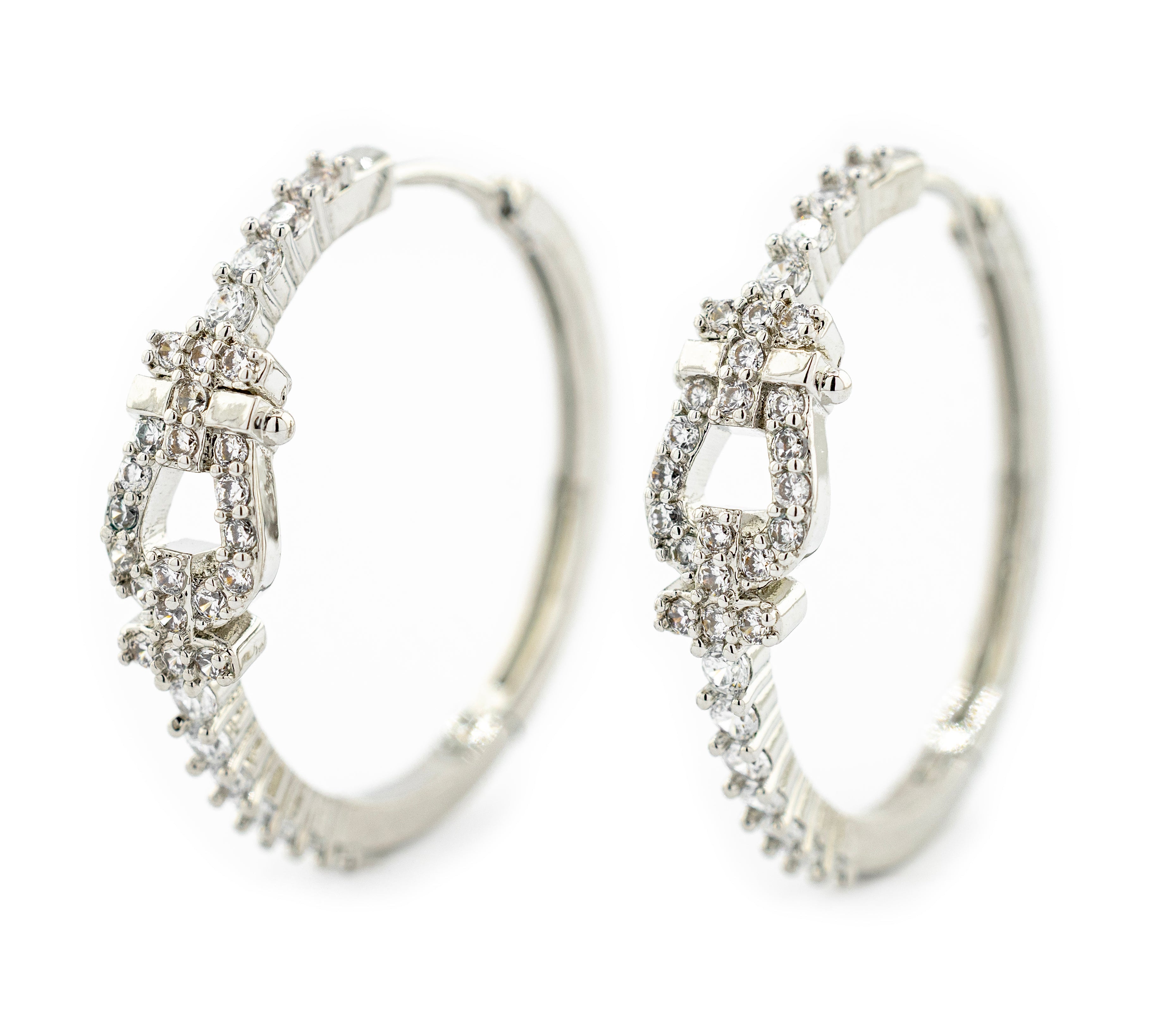 ARRACADA HEBILLA CON ZIRCONIA 2.5 CM CHAPA DE RODIO