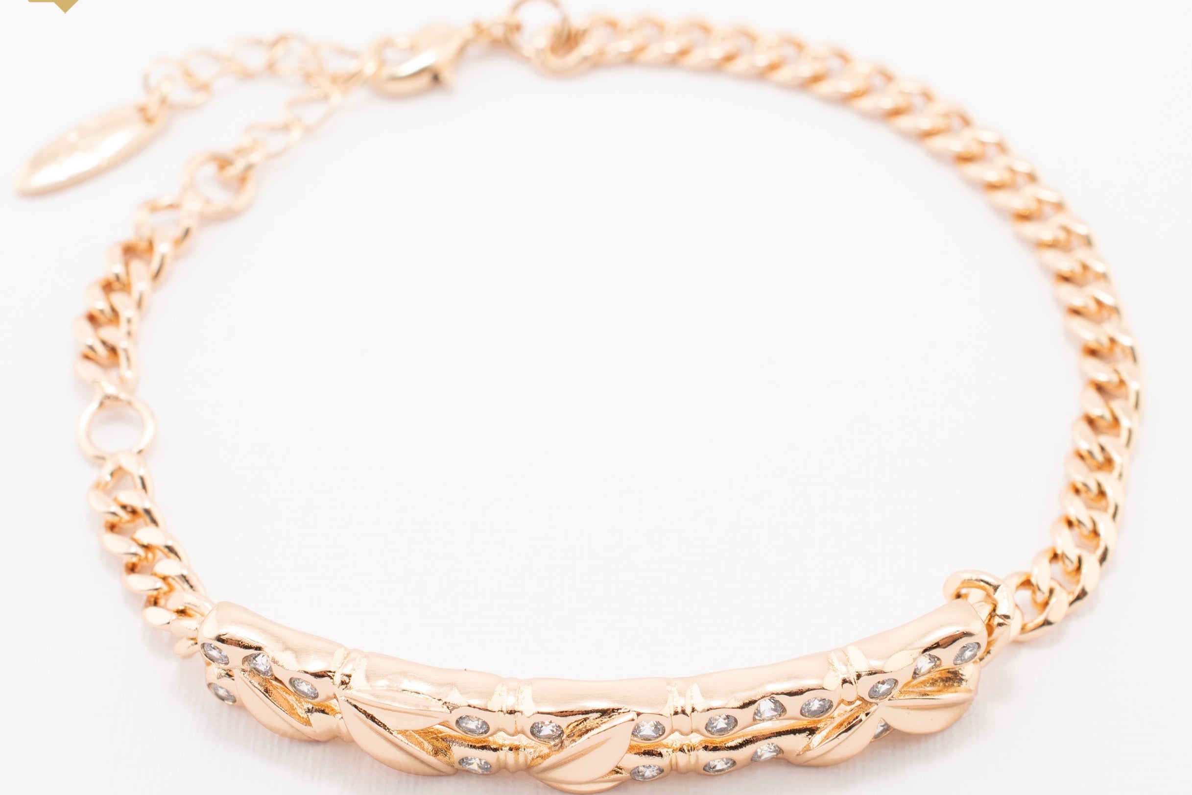 PULSERA HOJAS CON ZIRCONIAS CHAPA DE ORO