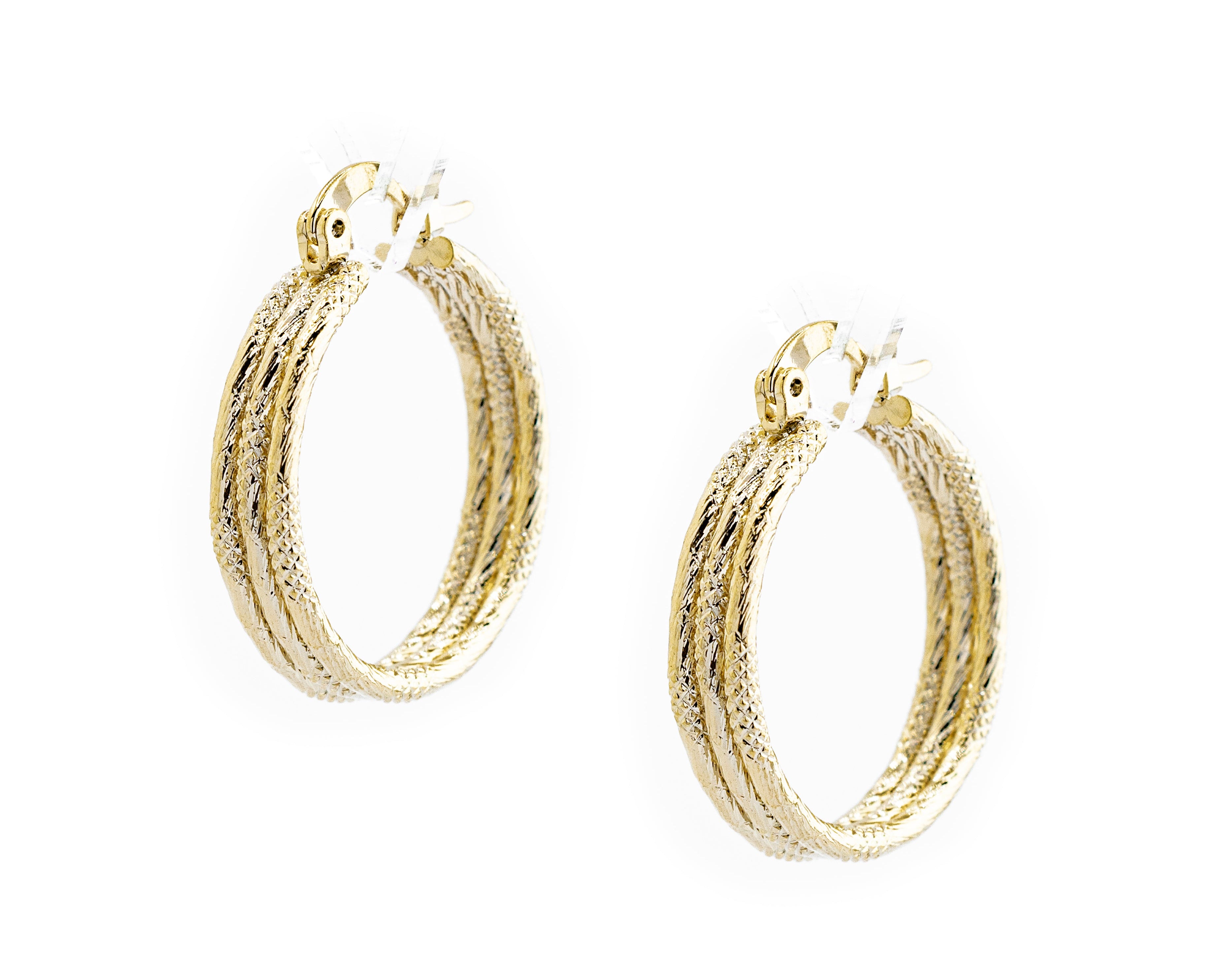 ARRACADA TRIPLE DIAMANTADA PUNTOS 2.5CM CHAPA DE ORO