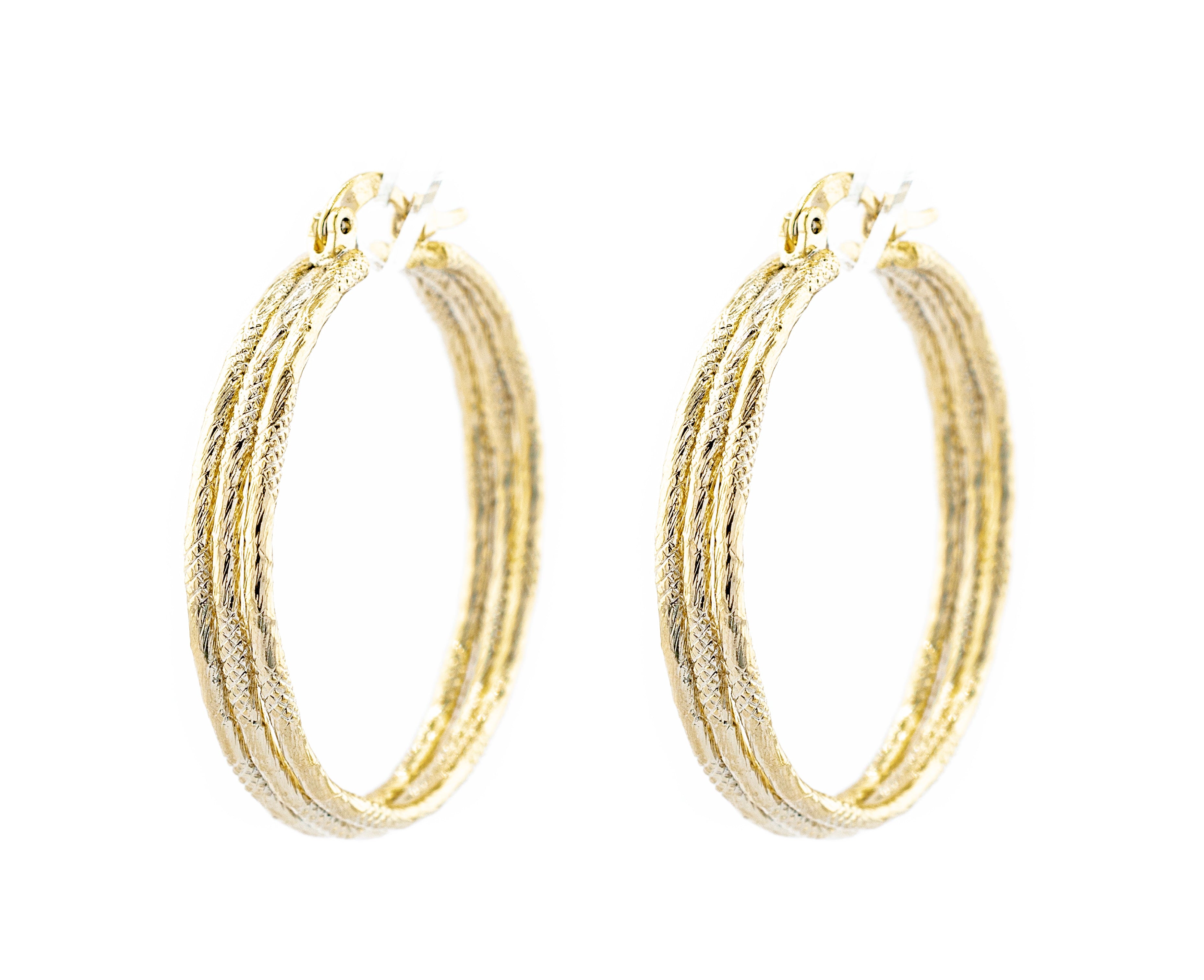 ARRACADA TRIPLE DIAMANTADA PUNTOS 4CM CHAPA DE ORO