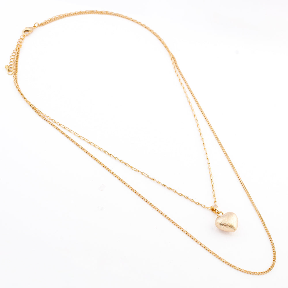 COLLAR DOBLE CADENA CON DIJE CORAZON 57-62CM CHAPA DE ORO