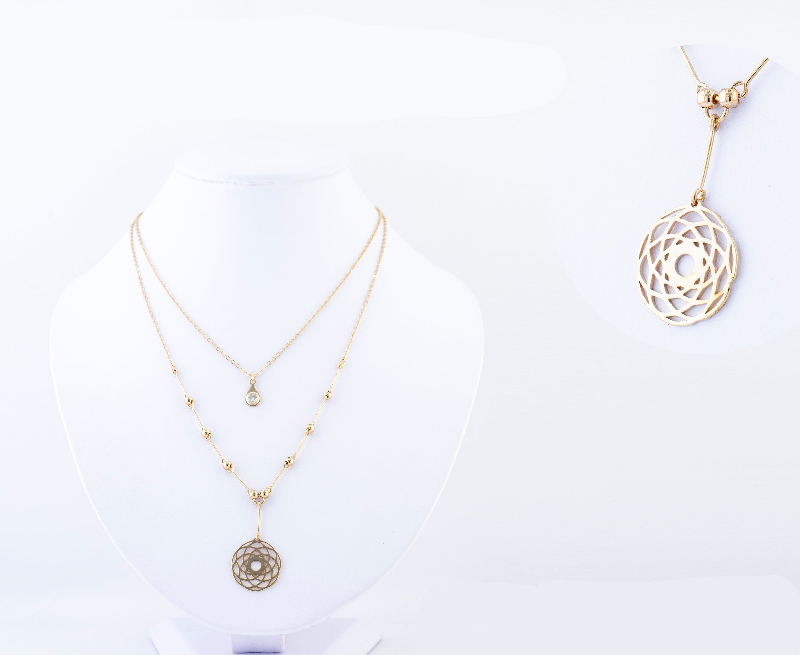 COLLAR DOBLE DIJE GEOMETRICO 66-71CM CHAPA DE ORO