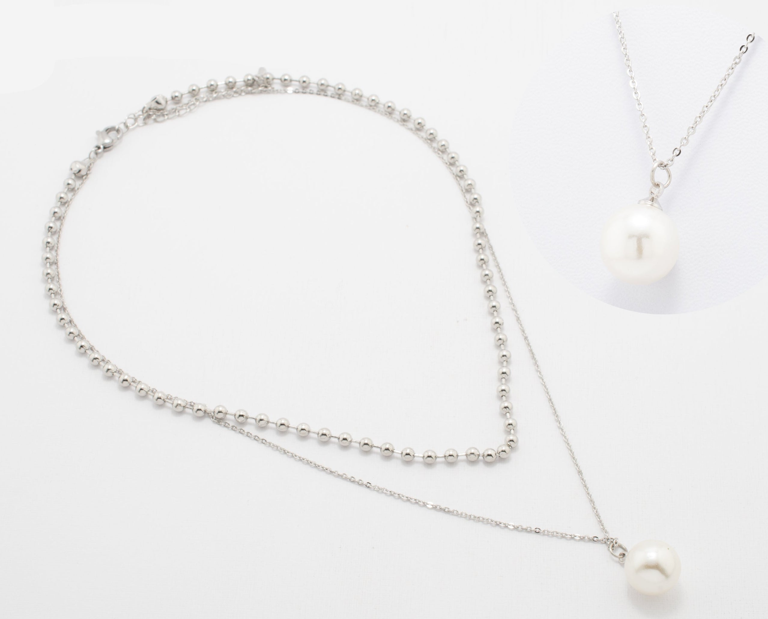 COLLAR DOBLE BOLITAS / PERLA  44-48CM CHAPA DE RODIO