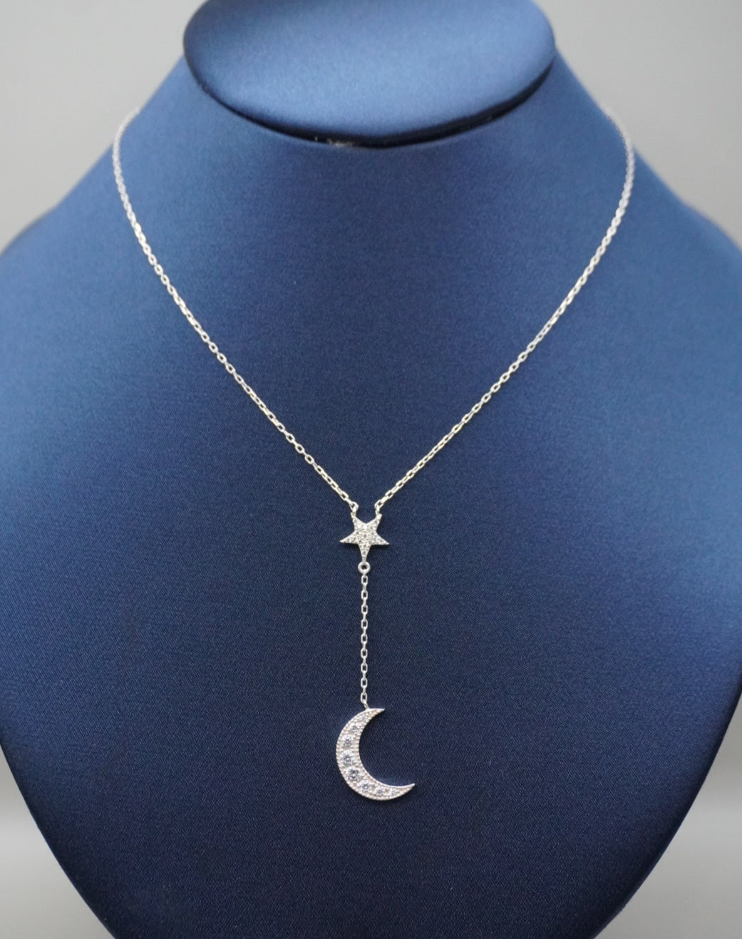 COLLAR LUNA CON ESTRELLA  54 CM PLATA .925