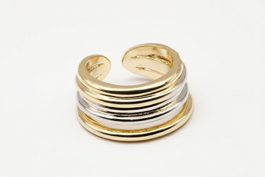 ANILLO CHUNKY 5 LINEAS CHAPA DE ORO AJUSTABLE