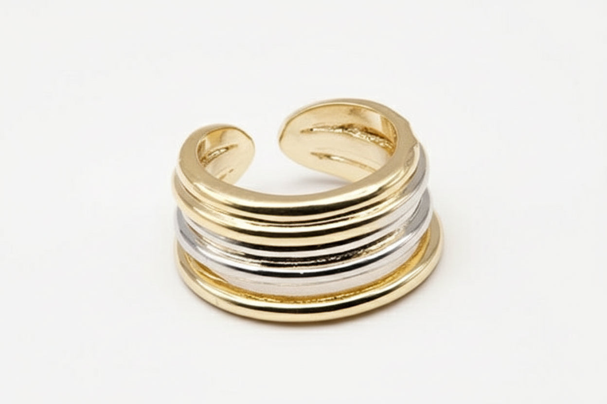 ANILLO CHUNKY 5 LINEAS CHAPA DE ORO AJUSTABLE