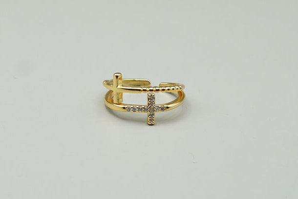 ANILLO DOBLE CRUZ ORO LAMINADO
