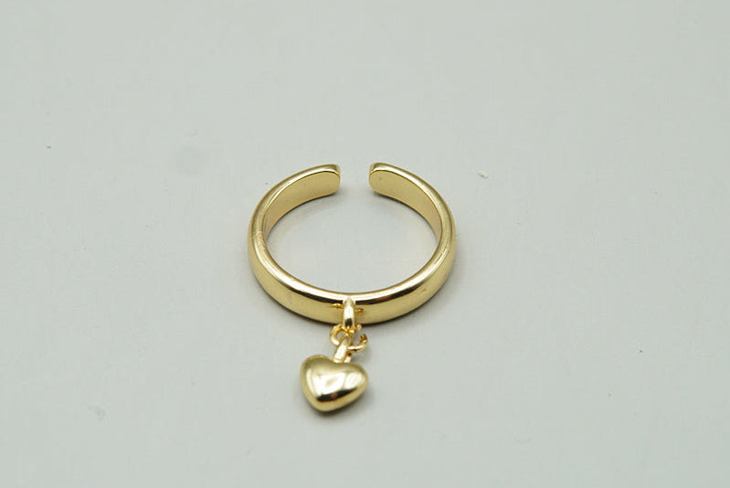 ANILLO LISO CORAZON COLGANTE AJUSTABLE  ORO LAMINADO
