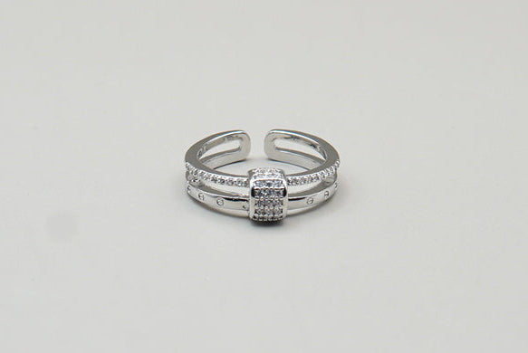 ANILLO DOBLE ZIRCONIAS UNIDO NUDO RODIO AJUSTABLE