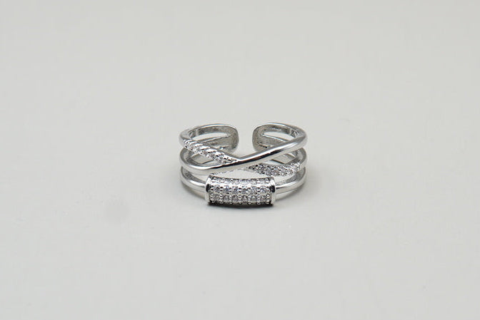 ANILLO TRIPLE CRUZADO ZIRCONIAS AJUSTABLE CHAPA DE RODIO