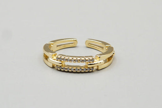 ANILLO ESLABONES C/ZIRCONIA AJUSTABLE CHAPA DE ORO