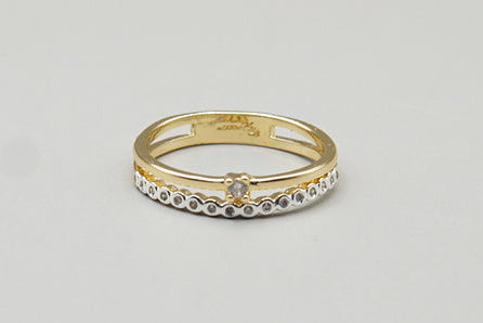 ANILLO DOBLE SOLITARIO  #8 CHAPA DE ORO