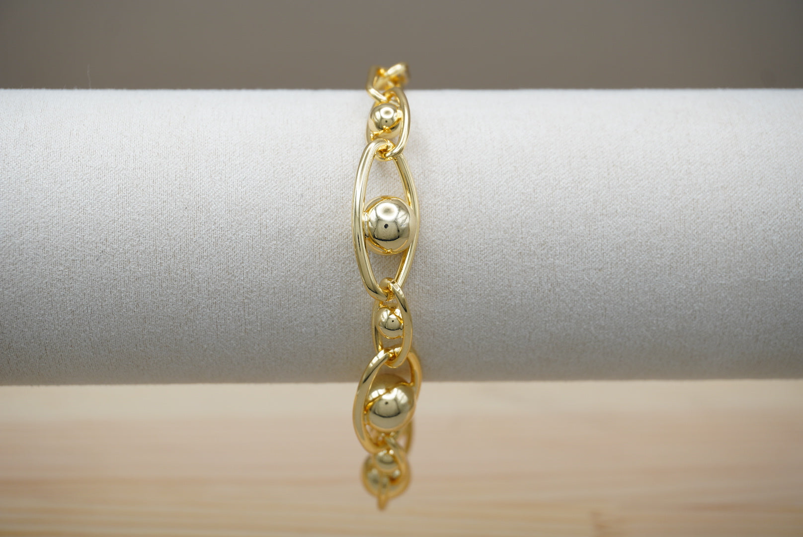 PULSERA CHUNKY OVALOS C/ESFERA CHAPA DE ORO