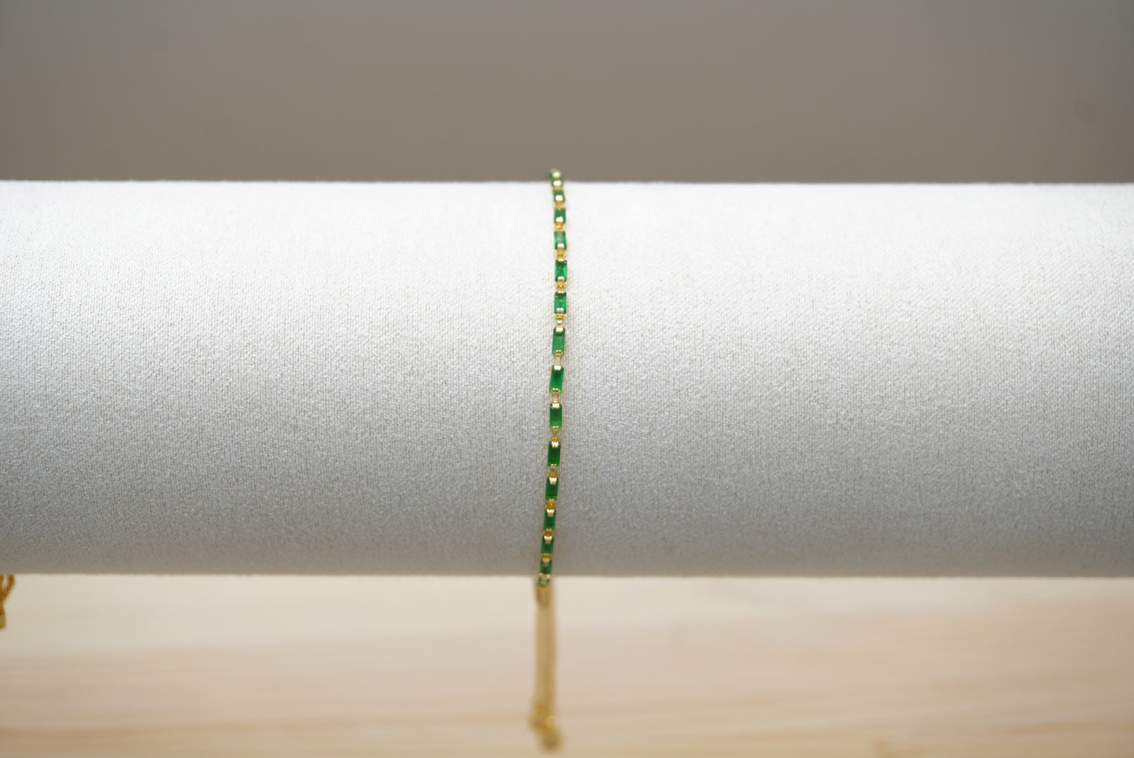 PULSERA AJUSTABLE ZIRCONIA VERDE RECTANGULAR ORO LAMINADO