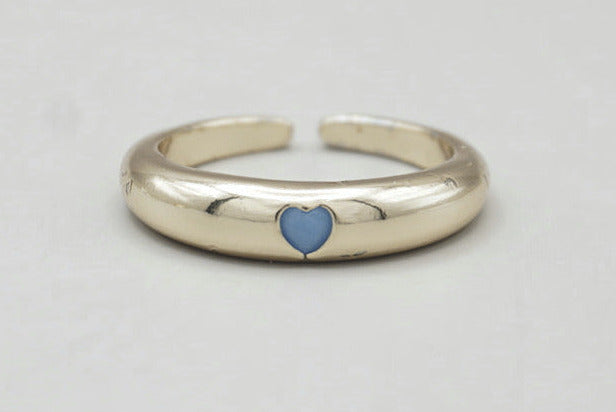 ANILLO LISO C/CORAZON AZUL AJUSTABLE CHAPA DE ORO