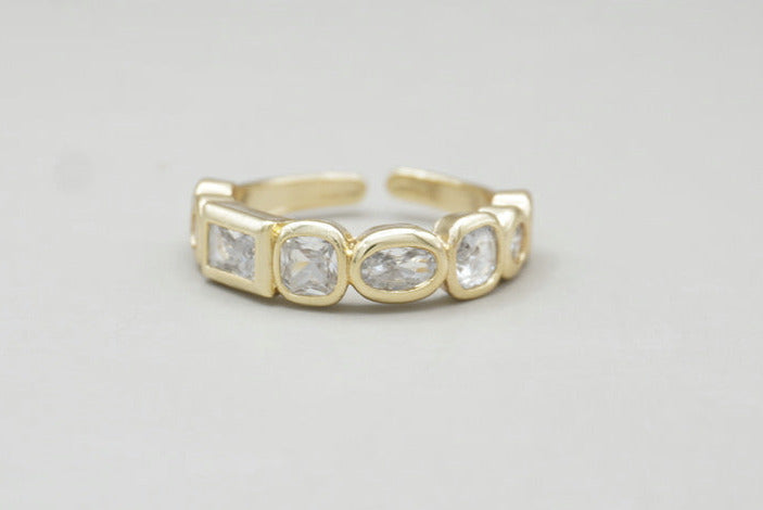 ANILLO ZIRCONIAS CIRCULO, CUADRADO, RECTANGULO AJUSTABLE CHAPA