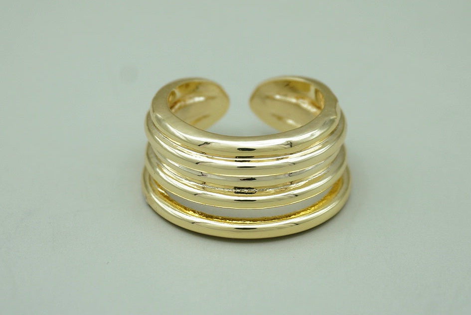 ANILLO CHUNKY 5 LINEAS CHAPA DE ORO AJUSTABLE