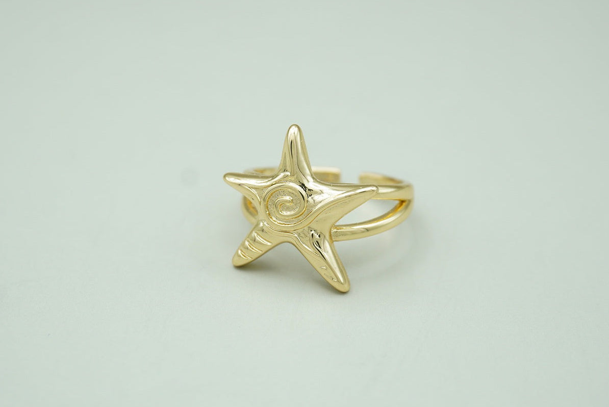 ANILLO ESTRELLA DE MAR CHUNKY CHAPA ORO AJUSTABLE