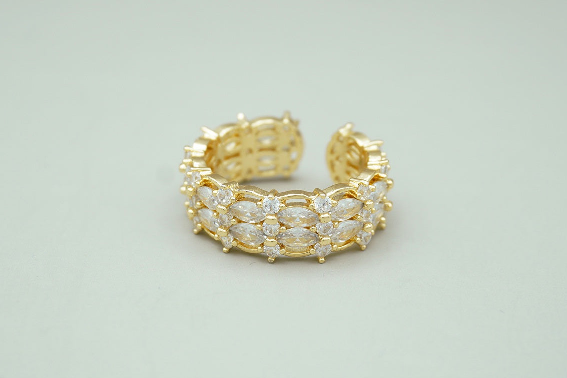 ANILLO DOBLE CON ZIRCONIA OVALADA CHAPA ORO AJUSTABLE