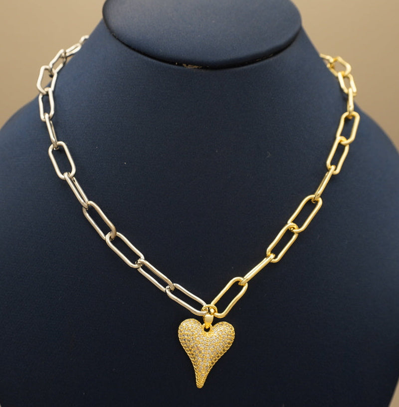 COLLAR ESLABONES /RODIO CORAZON DORADO CHAPA DE ORO