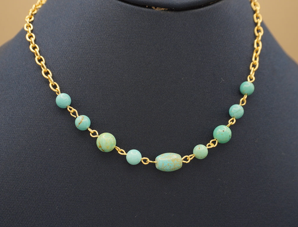 COLLAR C/PIEDRA AZUL 42 CM CHAPA DE ORO