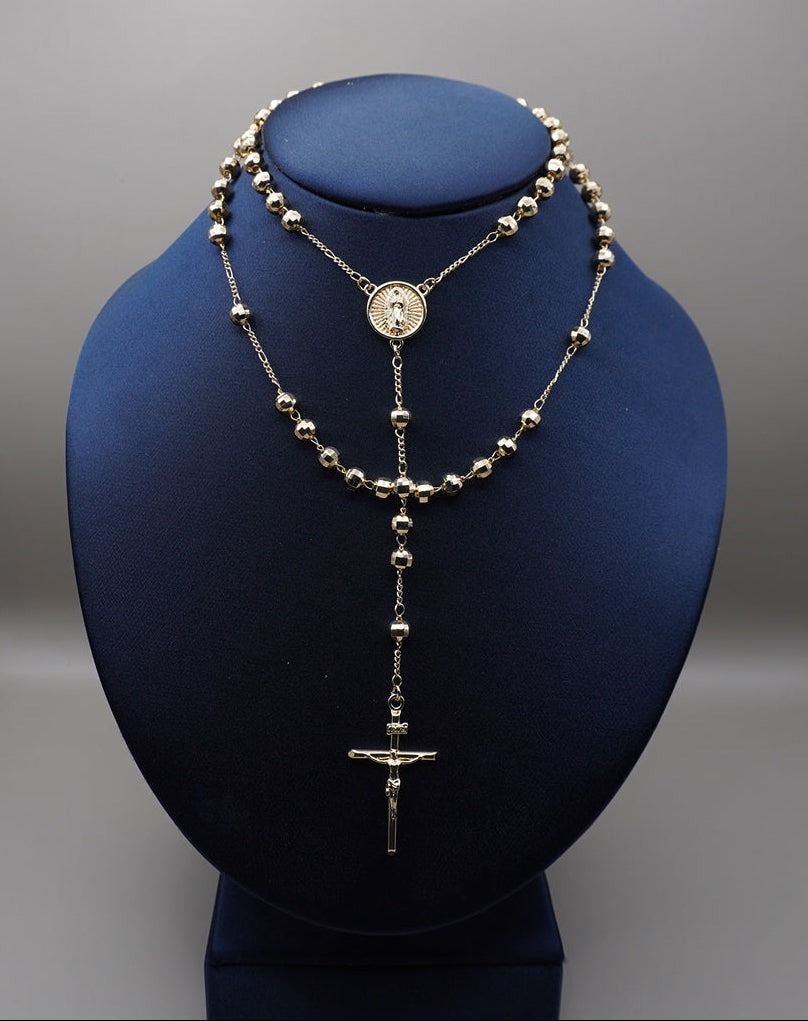 ROSARIO BOLA GEOMETRICA VIRGEN GUADALUPE CHAPA DE ORO