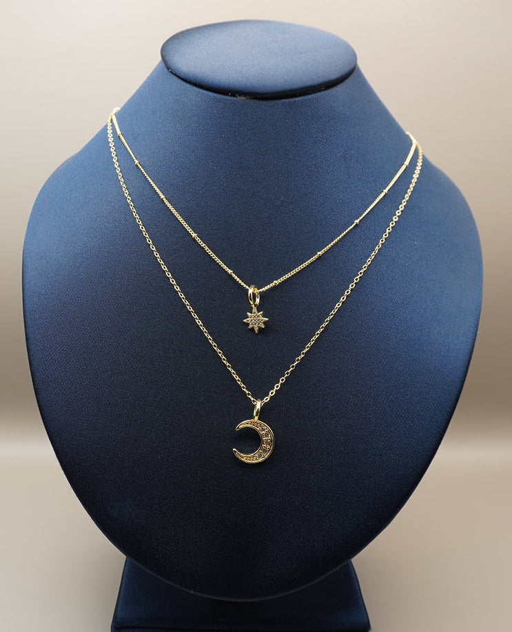 COLLAR LUNA Y ESTRELLA ORO LAMINADO