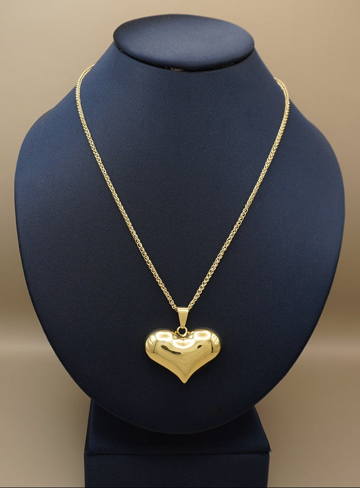 COLLAR CORAZON CHUNKY 3 CM ORO LAMINADO