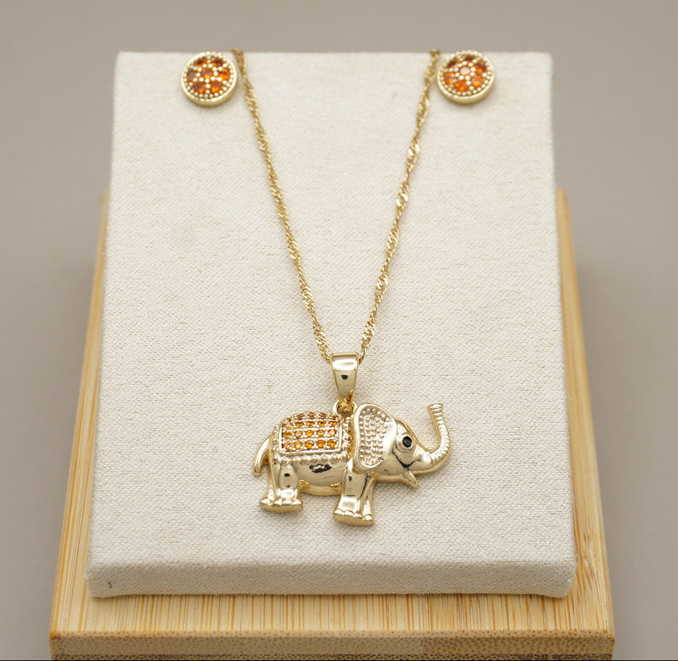 COLLAR/ARETES ELEFANTE CHAPA DE ORO