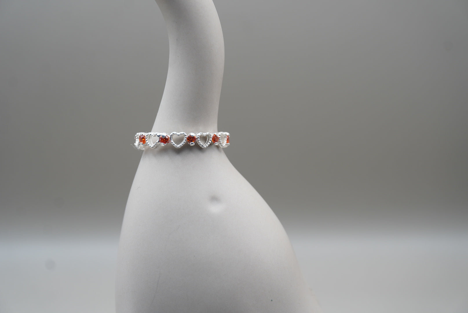 ARGOLLA CORAZONES Y ZIRCONIAS NARANJA #7 PLATA .925