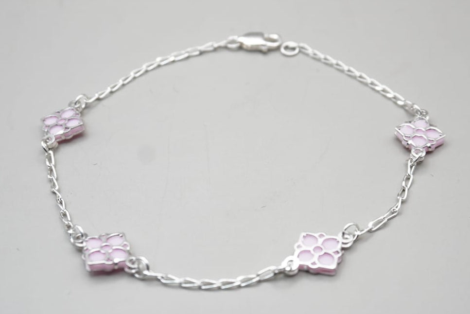PULSERA FLORES ROSA PLATA .925