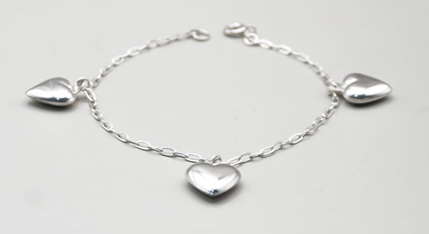 PULSERA 3 CORAZONES INFLADOS PLATA .925